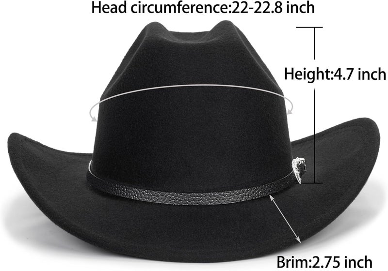Eohak Womens Western Cowboy Hats Studded Pinched Western Cowgirl Hats Wide Brim Fedoras Hat with Belt Buckle (Size:Medium) - Image 3